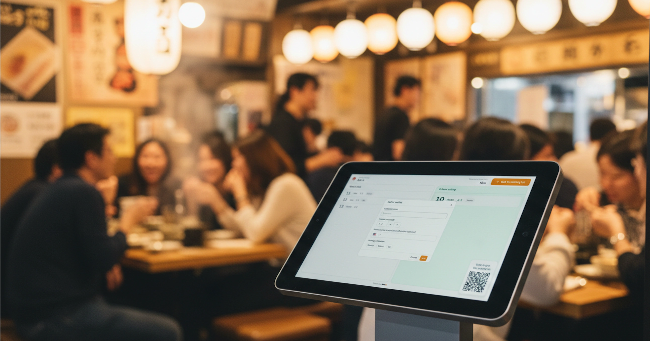 WaitQ self check-in kiosk at a restaurant entrance